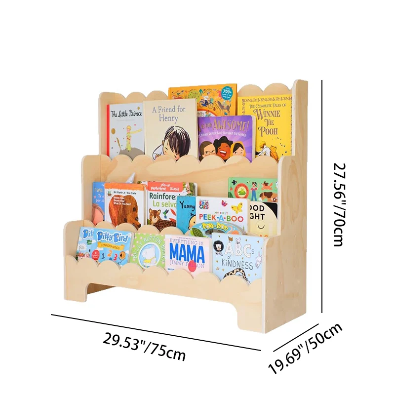 Contemporary Nordic Fan-Shaped Pine Wood & Plywood Kids Bookshelf 3-Layer For Living Room & Study Room