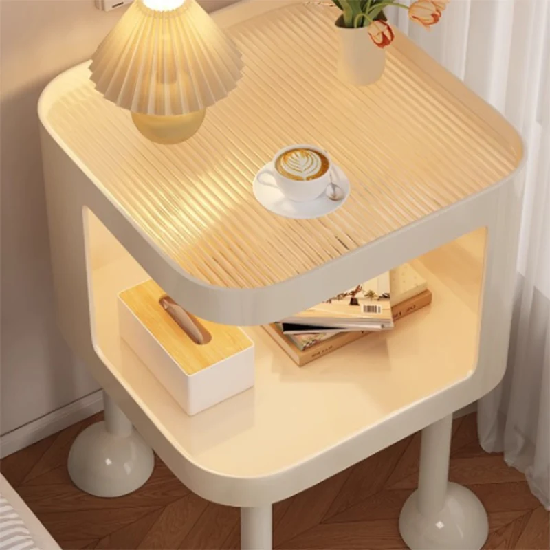 Modern Minimalist Iron Glass Square Cat Bed Nightstand 1-Cabinet For Bedroom