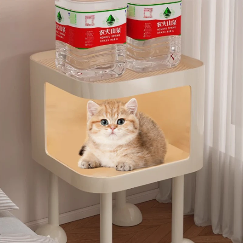 Modern Minimalist Iron Glass Square Cat Bed Nightstand 1-Cabinet For Bedroom