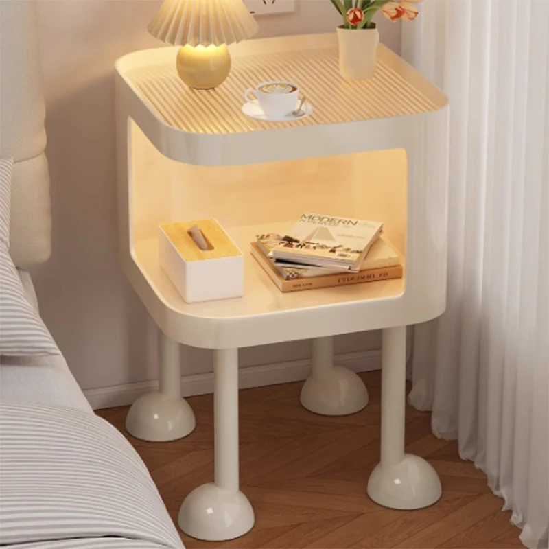 Modern Minimalist Iron Glass Square Cat Bed Nightstand 1-Cabinet For Bedroom
