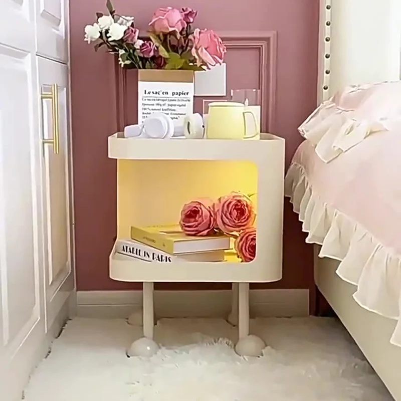 Modern Minimalist Iron Glass Square Cat Bed Nightstand 1-Cabinet For Bedroom