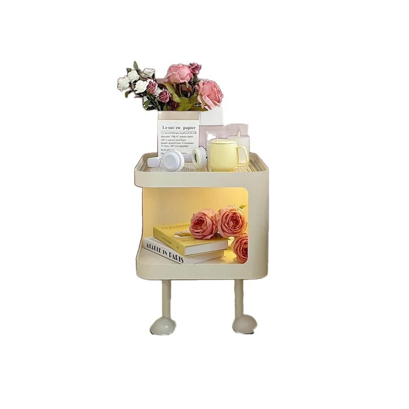 Modern Minimalist Iron Glass Square Cat Bed Nightstand 1-Cabinet For Bedroom