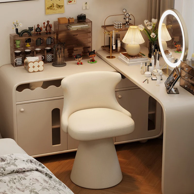 Contemporary Nordic Square Velvet Cat Scratch Leather Solid Wood Plywood Swivel Vanity Stool Backrest Armless For Bedroom