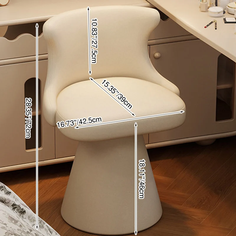 Contemporary Nordic Square Velvet Cat Scratch Leather Solid Wood Plywood Swivel Vanity Stool Backrest Armless For Bedroom