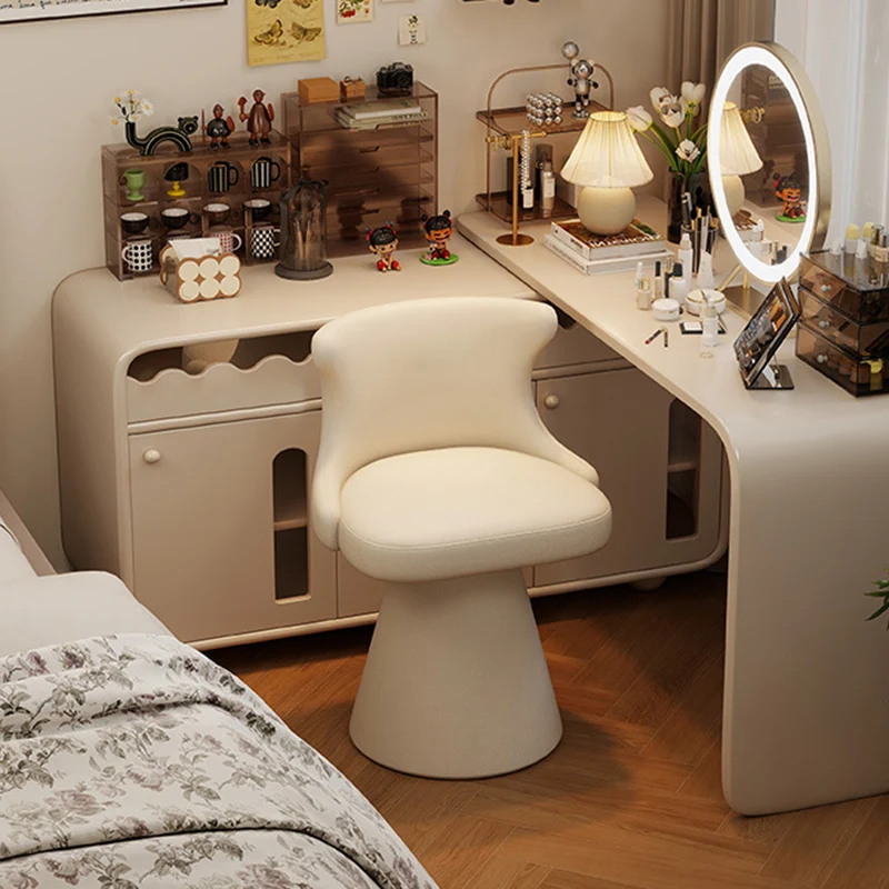 Contemporary Nordic Square Velvet Cat Scratch Leather Solid Wood Plywood Swivel Vanity Stool Backrest Armless For Bedroom