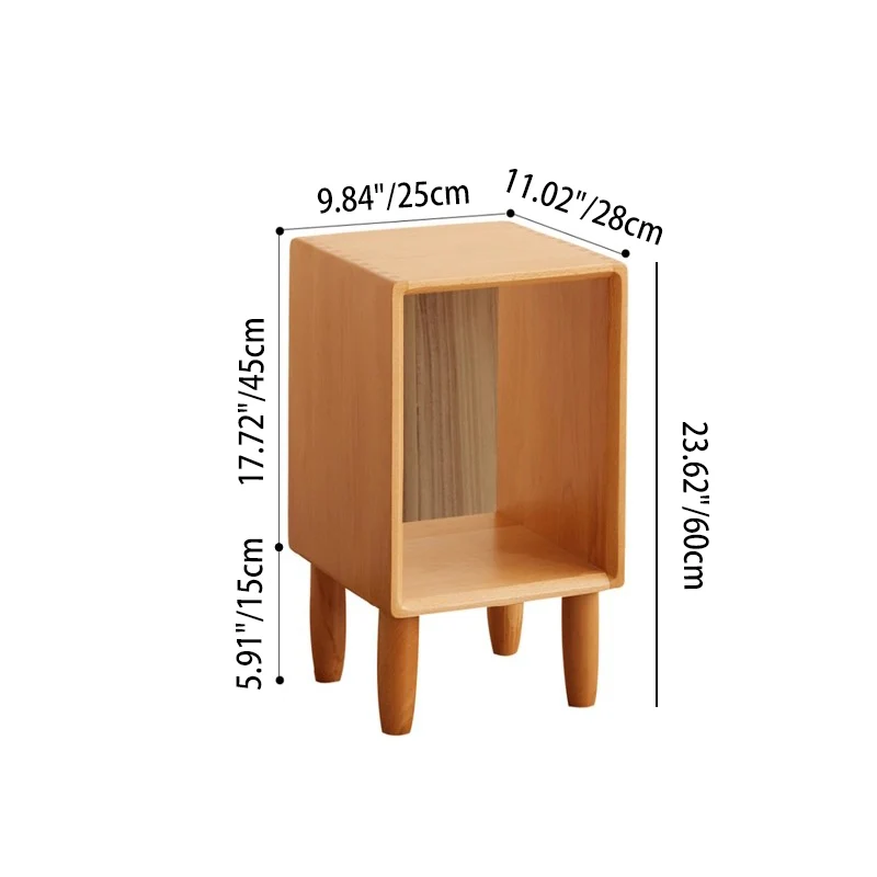 Modern Minimalist Rectangular Beech Wood Paulownia Wood Veneer Nightstand 1-Cabinet For Living Room & Bedroom
