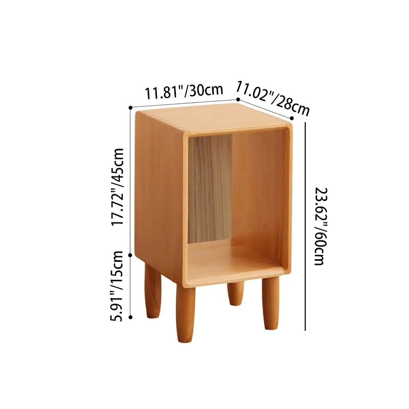 Modern Minimalist Rectangular Beech Wood Paulownia Wood Veneer Nightstand 1-Cabinet For Living Room & Bedroom