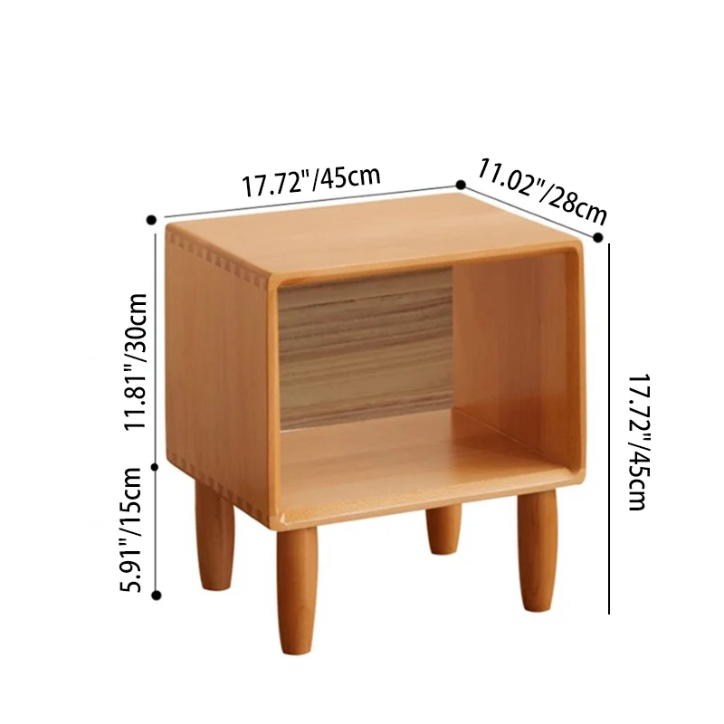 Modern Minimalist Rectangular Beech Wood Paulownia Wood Veneer Nightstand 1-Cabinet For Living Room & Bedroom