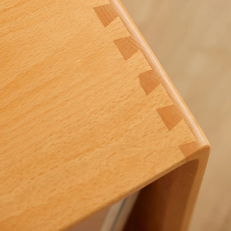 Modern Minimalist Rectangular Beech Wood Paulownia Wood Veneer Nightstand 1-Cabinet For Living Room & Bedroom