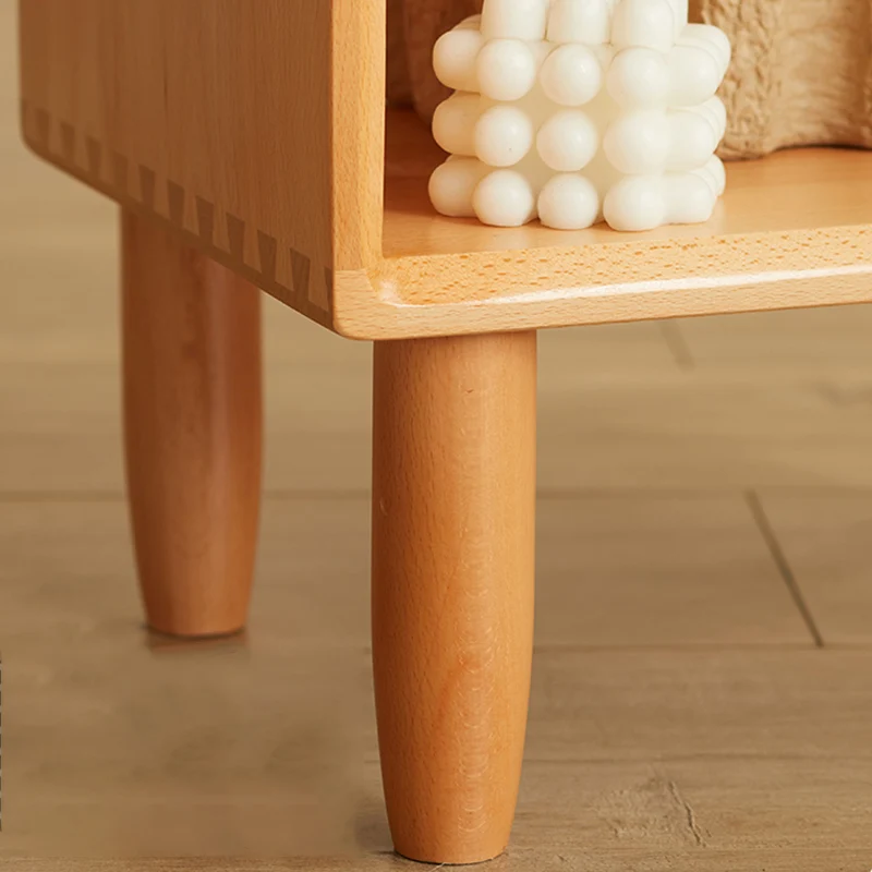 Modern Minimalist Rectangular Beech Wood Paulownia Wood Veneer Nightstand 1-Cabinet For Living Room & Bedroom
