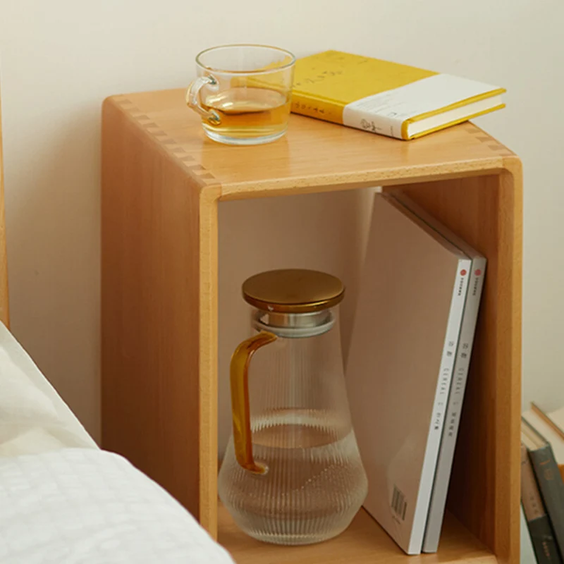 Modern Minimalist Rectangular Beech Wood Paulownia Wood Veneer Nightstand 1-Cabinet For Living Room & Bedroom