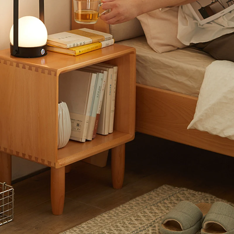 Modern Minimalist Rectangular Beech Wood Paulownia Wood Veneer Nightstand 1-Cabinet For Living Room & Bedroom