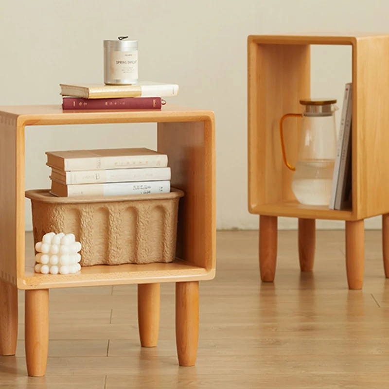 Modern Minimalist Rectangular Beech Wood Paulownia Wood Veneer Nightstand 1-Cabinet For Living Room & Bedroom