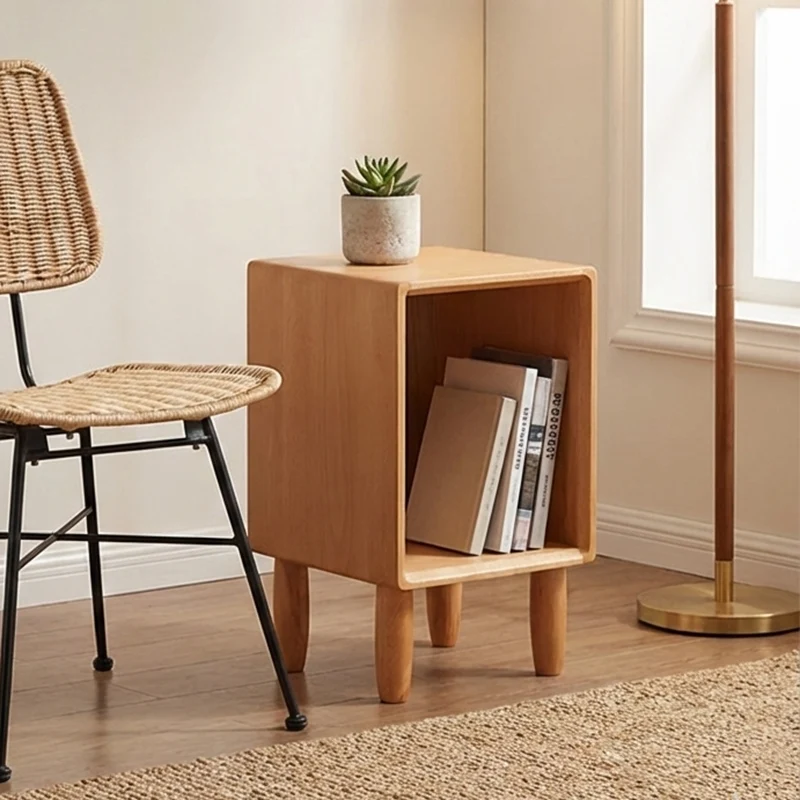 Modern Minimalist Rectangular Beech Wood Paulownia Wood Veneer Nightstand 1-Cabinet For Living Room & Bedroom