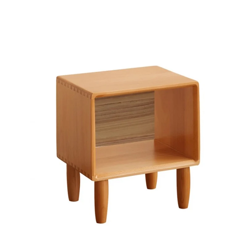 Modern Minimalist Rectangular Beech Wood Paulownia Wood Veneer Nightstand 1-Cabinet For Living Room & Bedroom