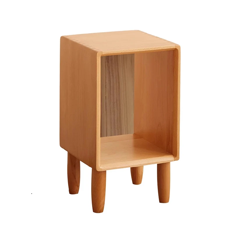 Modern Minimalist Rectangular Beech Wood Paulownia Wood Veneer Nightstand 1-Cabinet For Living Room & Bedroom