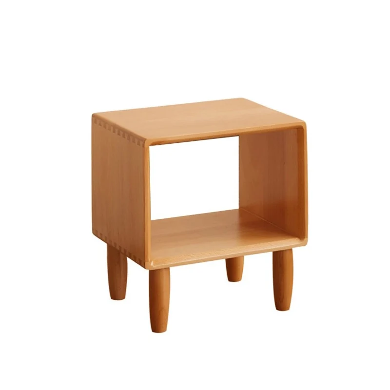 Modern Minimalist Rectangular Beech Wood Paulownia Wood Veneer Nightstand 1-Cabinet For Living Room & Bedroom