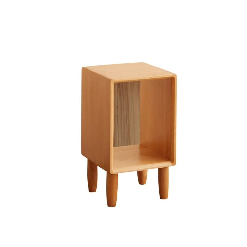 Modern Minimalist Rectangular Beech Wood Paulownia Wood Veneer Nightstand 1-Cabinet For Living Room & Bedroom