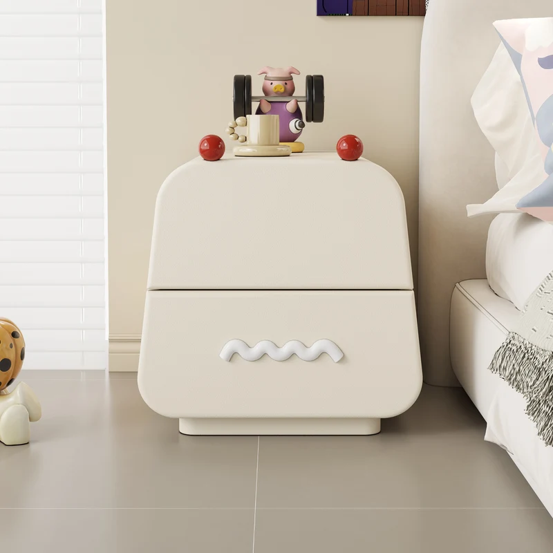 Contemporary Nordic Pine Wood Cat Scratching Leather Solid Wood Multi-Layer Board Trapezoidal Nightstand 2-Drawer For Bedroom