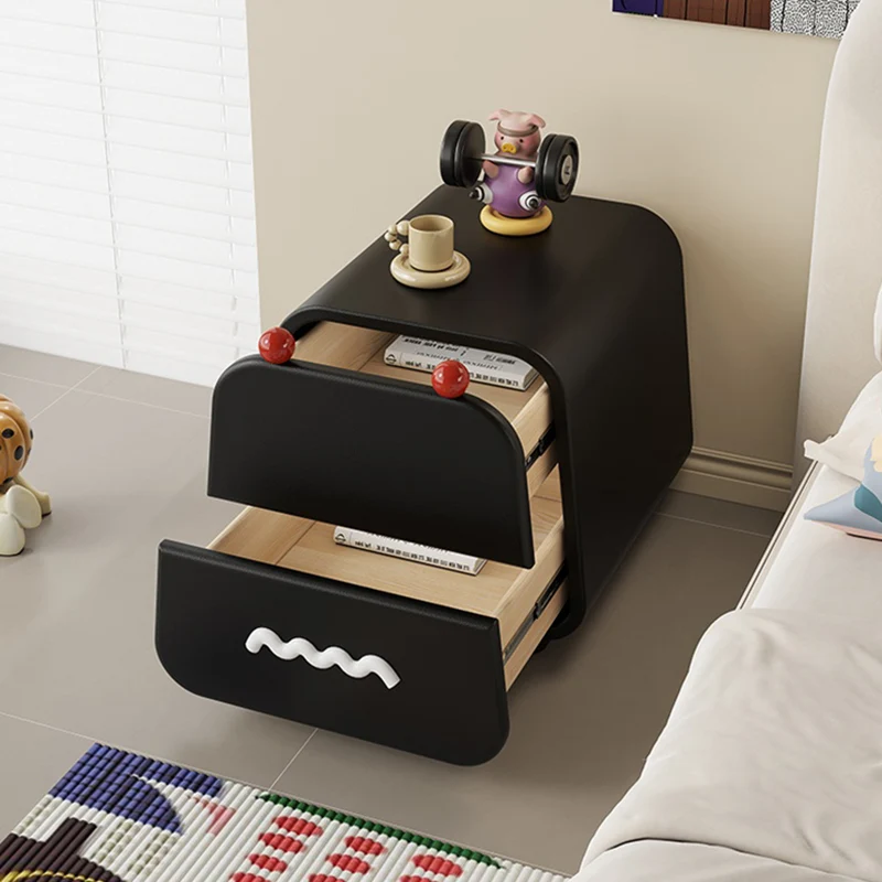 Contemporary Nordic Pine Wood Cat Scratching Leather Solid Wood Multi-Layer Board Trapezoidal Nightstand 2-Drawer For Bedroom