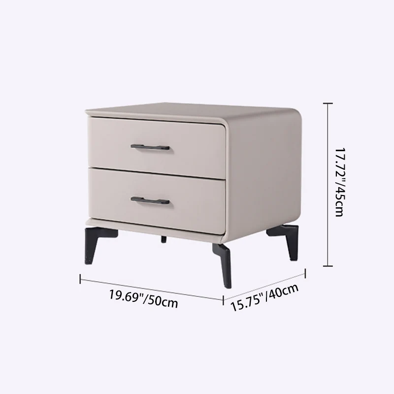 Modern Minimalist Light Beige 2-Drawer Storage Nightstand - Faux Leather Bedside Table For Bedroom