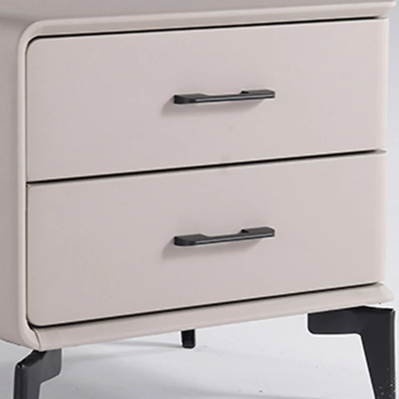 Modern Minimalist Light Beige 2-Drawer Storage Nightstand - Faux Leather Bedside Table For Bedroom