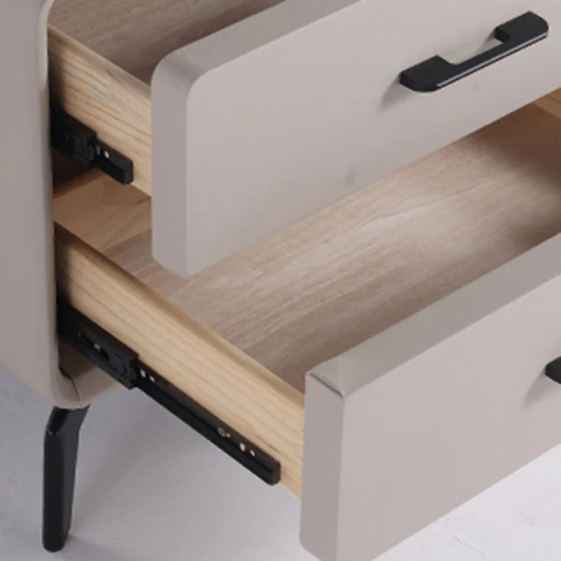 Modern Minimalist Light Beige 2-Drawer Storage Nightstand - Faux Leather Bedside Table For Bedroom