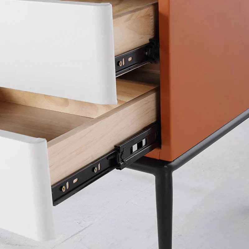 Modern Luxury Orange Faux Leather 2-Drawer Storage Nightstand - Matte Finish Bedside Table For Bedroom
