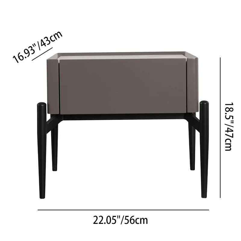 Modern Luxury Grayish Brown 1-Drawer Nightstand: Stiletto Legs High-End Accent Bedside Table For Bedroom