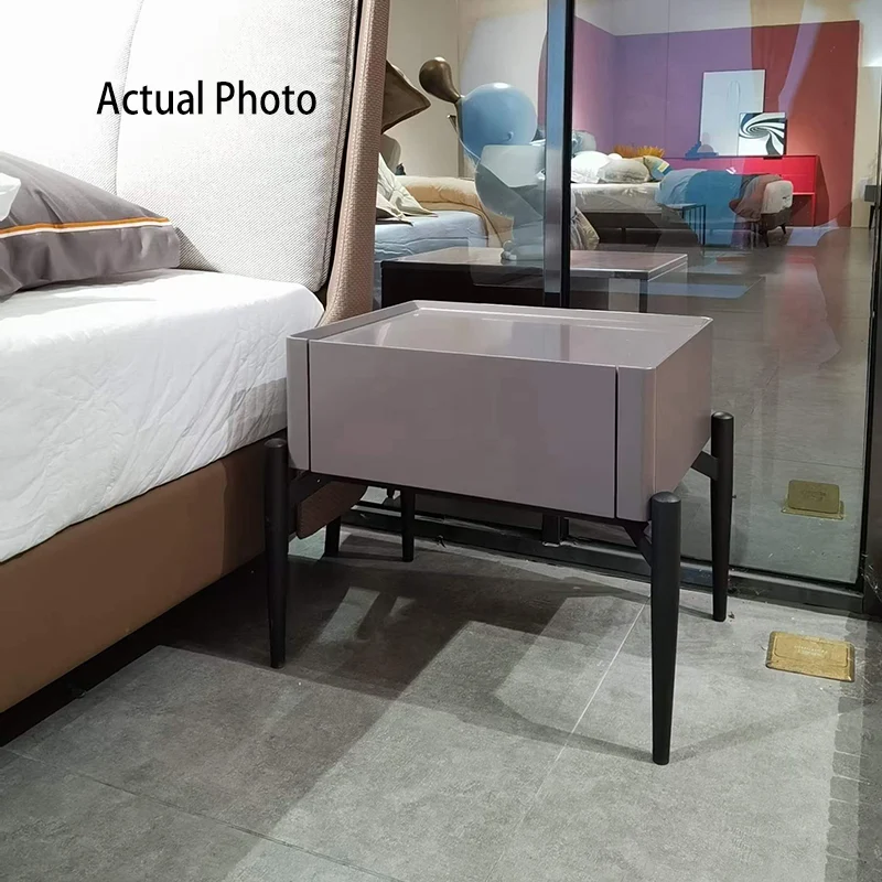 Modern Luxury Grayish Brown 1-Drawer Nightstand: Stiletto Legs High-End Accent Bedside Table For Bedroom