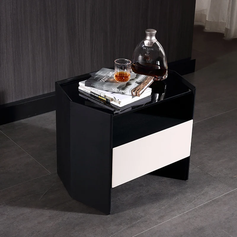 Modern Luxury Floating Dual Color Block Nightstand: Tempered Glass Top - Single Solid Wood Drawer Bedside Table For Bedroom
