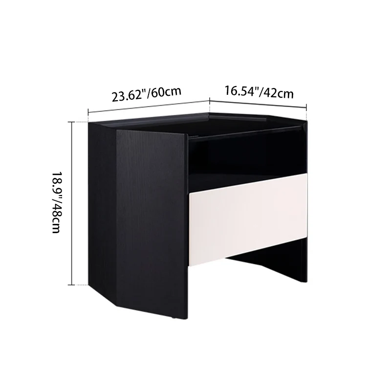 Modern Luxury Floating Dual Color Block Nightstand: Tempered Glass Top - Single Solid Wood Drawer Bedside Table For Bedroom