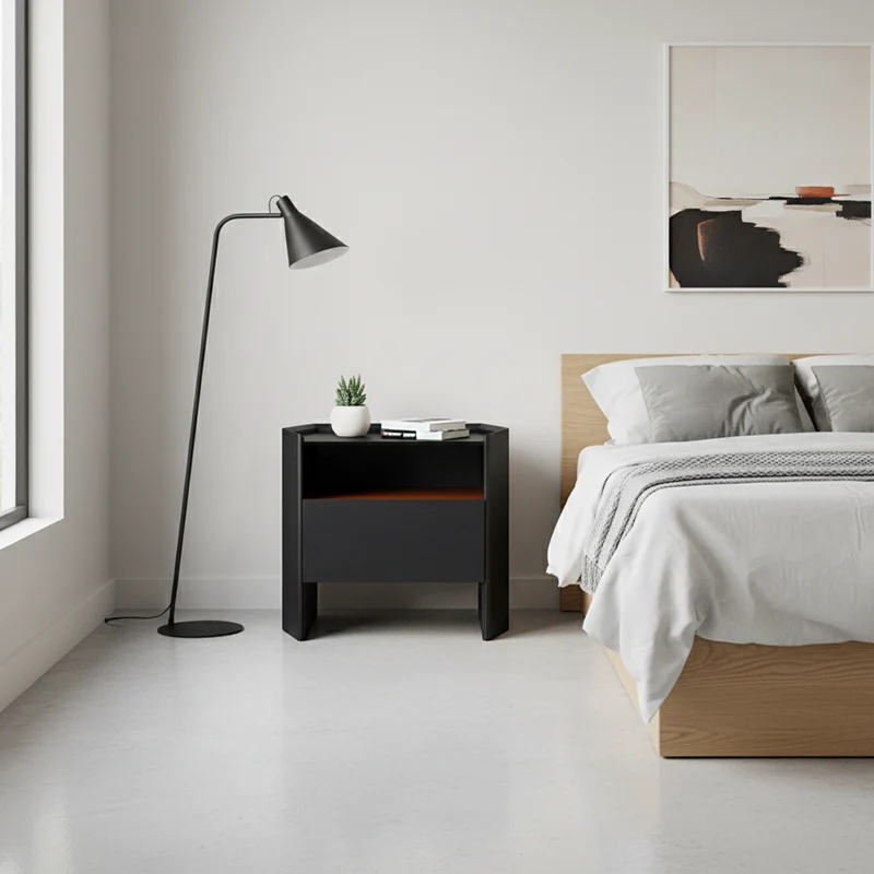 Modern Luxury Floating Dual Color Block Nightstand: Tempered Glass Top - Single Solid Wood Drawer Bedside Table For Bedroom