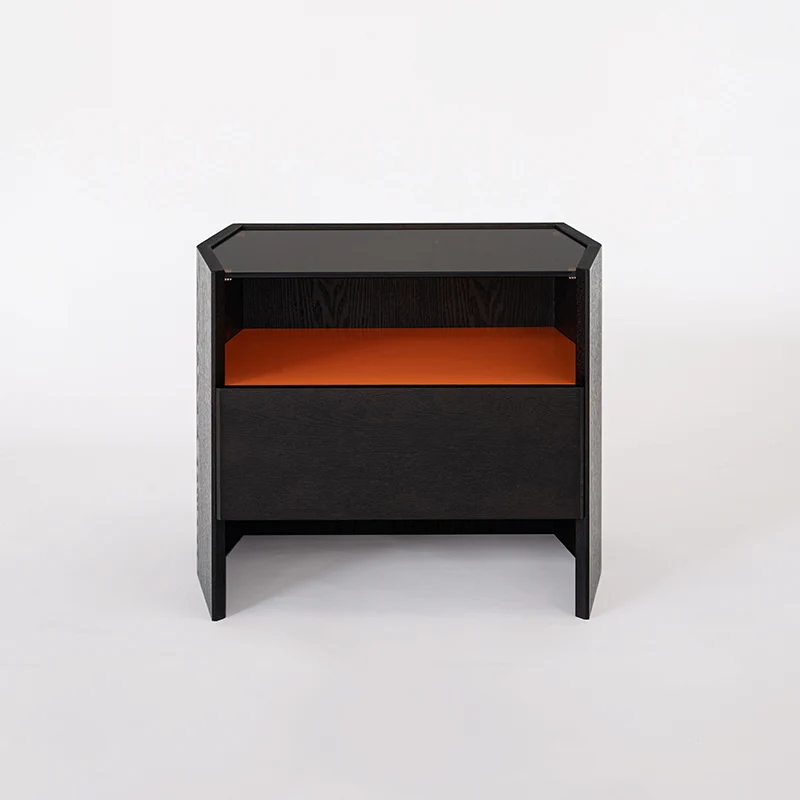 Modern Luxury Floating Dual Color Block Nightstand: Tempered Glass Top - Single Solid Wood Drawer Bedside Table For Bedroom