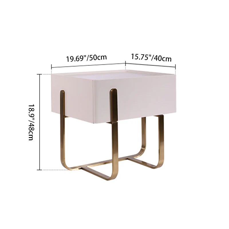 Modern Luxury Matte Beige Nightstand: Floating Design Titanium-Coated Stainless Steel-Single Drawer Bedside Table For Bedroom