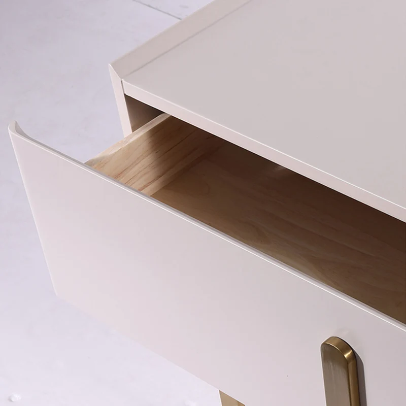 Modern Luxury Matte Beige Nightstand: Floating Design Titanium-Coated Stainless Steel-Single Drawer Bedside Table For Bedroom