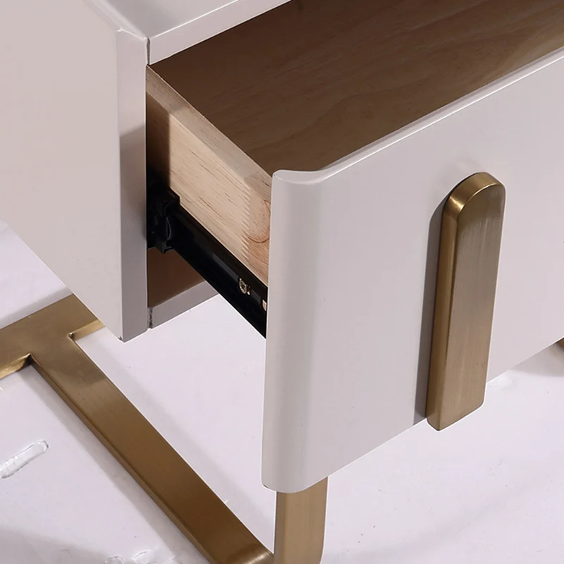 Modern Luxury Matte Beige Nightstand: Floating Design Titanium-Coated Stainless Steel-Single Drawer Bedside Table For Bedroom