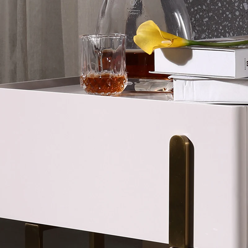 Modern Luxury Matte Beige Nightstand: Floating Design Titanium-Coated Stainless Steel-Single Drawer Bedside Table For Bedroom