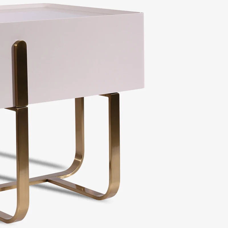 Modern Luxury Matte Beige Nightstand: Floating Design Titanium-Coated Stainless Steel-Single Drawer Bedside Table For Bedroom