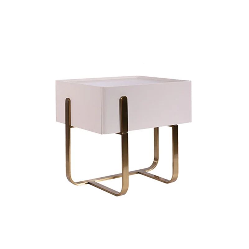 Modern Luxury Matte Beige Nightstand: Floating Design Titanium-Coated Stainless Steel-Single Drawer Bedside Table For Bedroom