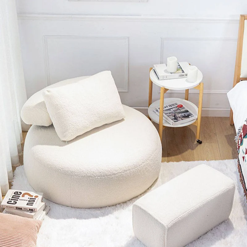 Modern Minimalist Cylindrical Curved Linen Sherpa Fabric Solid Wood Accent Chair Backrest Armless For Living Room
