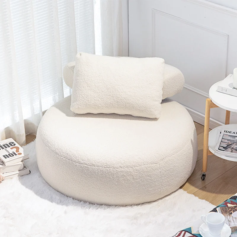 Modern Minimalist Cylindrical Curved Linen Sherpa Fabric Solid Wood Accent Chair Backrest Armless For Living Room