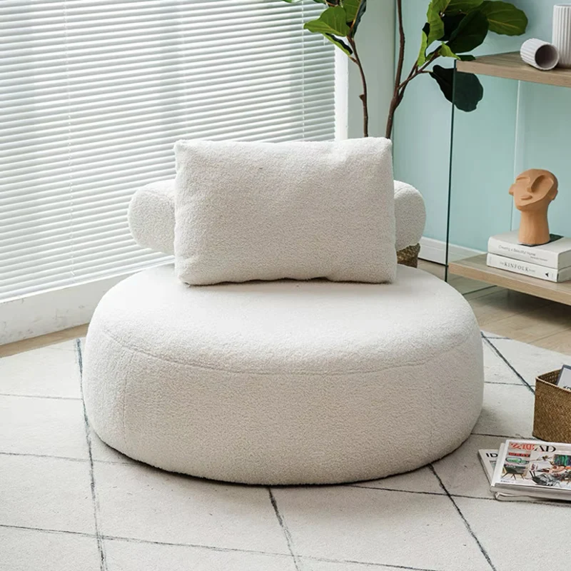 Modern Minimalist Cylindrical Curved Linen Sherpa Fabric Solid Wood Accent Chair Backrest Armless For Living Room