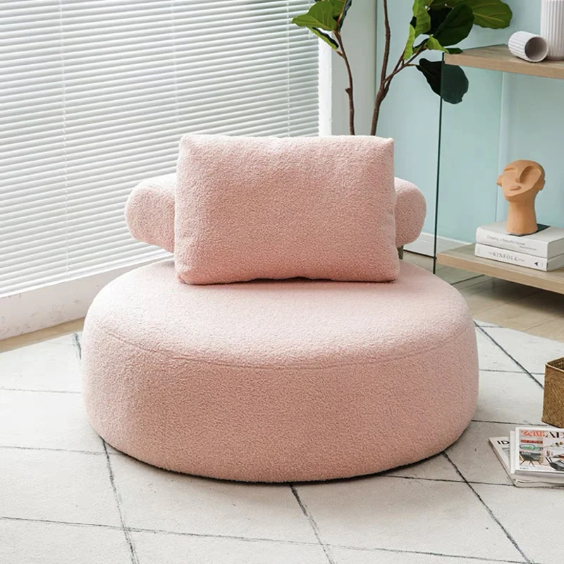 Modern Minimalist Cylindrical Curved Linen Sherpa Fabric Solid Wood Accent Chair Backrest Armless For Living Room