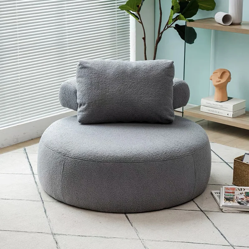 Modern Minimalist Cylindrical Curved Linen Sherpa Fabric Solid Wood Accent Chair Backrest Armless For Living Room