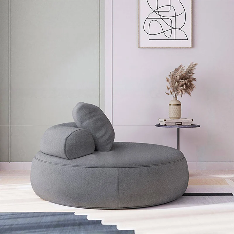 Modern Minimalist Cylindrical Curved Linen Sherpa Fabric Solid Wood Accent Chair Backrest Armless For Living Room