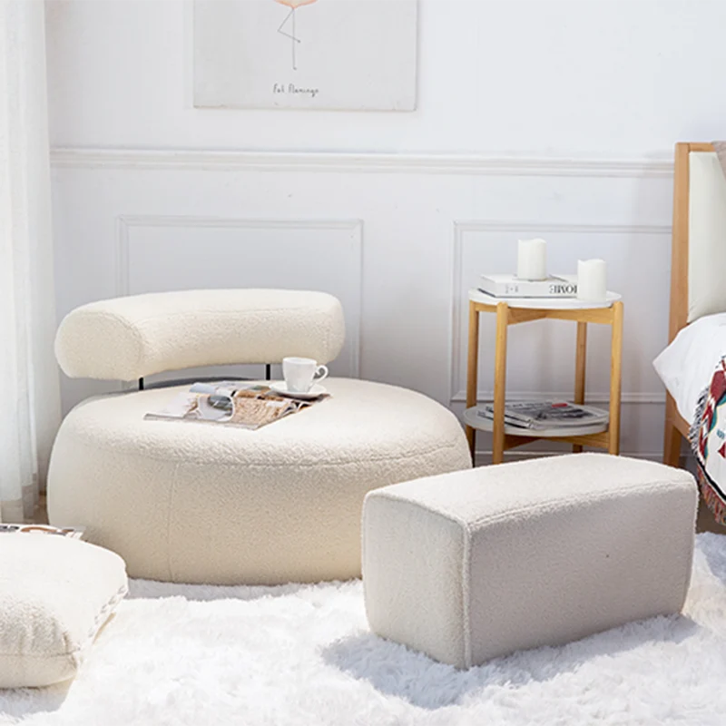 Modern Minimalist Cylindrical Curved Linen Sherpa Fabric Solid Wood Accent Chair Backrest Armless For Living Room