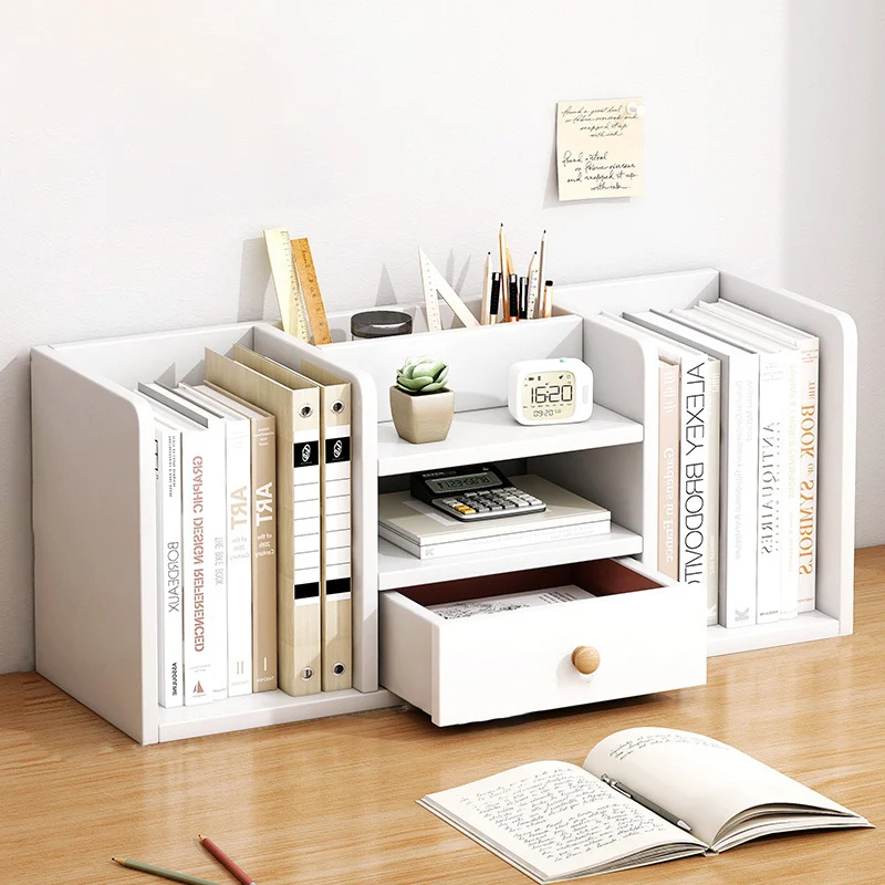 Contemporary Scandinavian Rectangular Medium-Density Fiberboard Desktop Storage Shelf 1-Drawer For Study & Bedroom