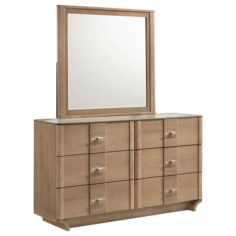 Coaster Furniture Leanne 223133M 6-drawer Sinter Stone Top Dresser and Mirror - Light Oak