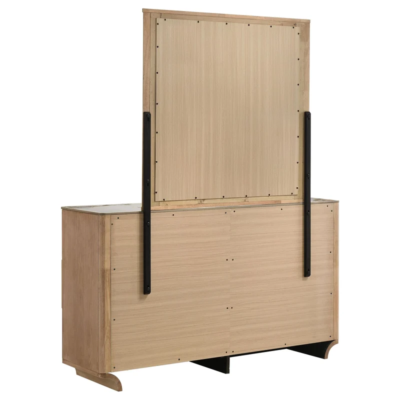 Coaster Furniture Leanne 223133M 6-drawer Sinter Stone Top Dresser and Mirror - Light Oak